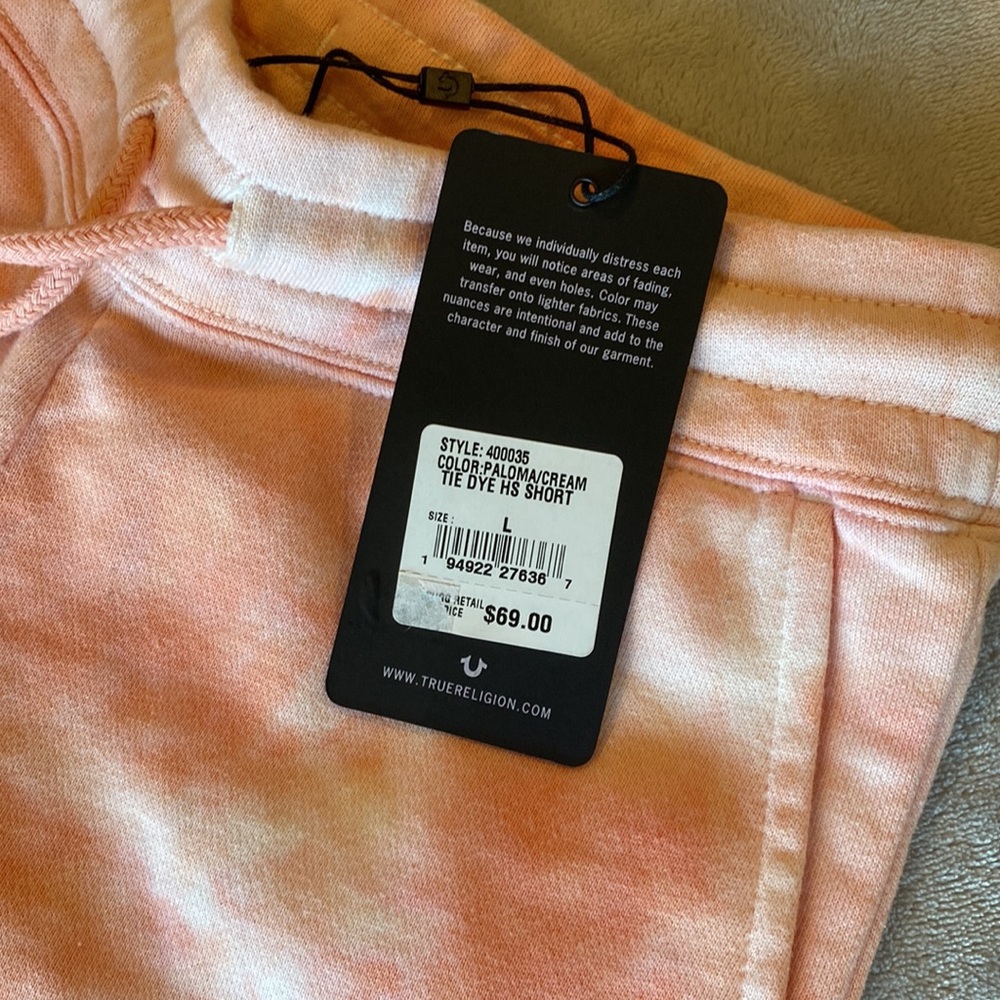 Girls size L, True Religion fleece shorts. Beautiful pinkish coral tie-dye color - Picture 3 of 4